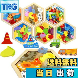 【送料無料】CORPER TOYS 木製パズル 型はめパズル 形合わせ 豪華セット 六角形 はめ込み ブロック 積み木 積み上げ バランスゲーム 動物 乗り物 果物 恐竜 立体パズル 木のおもちゃ クリスマス