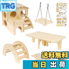 【送料無料】IRRVIN 6点セット ハムスター ハウス おもちゃ ハムスター おもちゃ 木製 厚い 丈夫 耐久性 取り付け簡単 遊び場 遊び道具 小屋 かわいい ステッカー付き ストレス解消 運動不足解消 小動物用品 色：原木色