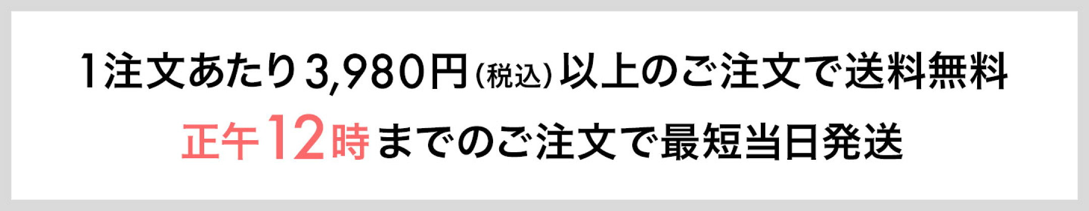 1注文あたり3,980円（税込）以上のご注文で送料無料！正午12時までのご注文で最短当日発送