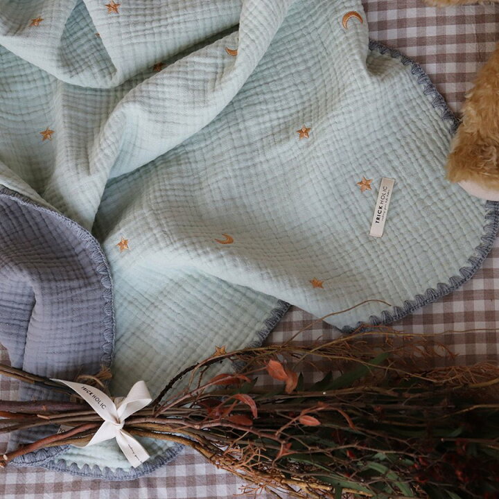 楽天市場】6重ガーゼブランケット星月・くま・レモンの刺繍 Lサイズ  