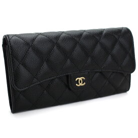 シャネル CHANEL キャビアスキン マトラッセ 2つ折り長財布 AP0241 ブラック レディース gif-02w