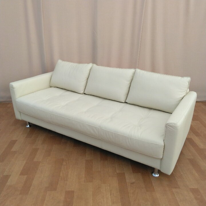 楽天市場】【中古】 ソファ ホワイト 白 オフホワイト 総革張り 3人 