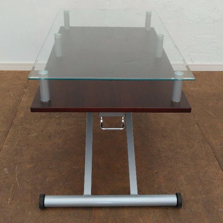 楽天市場】【中古】 昇降式 ダイニングテーブル 昇降テーブル ガラス天 