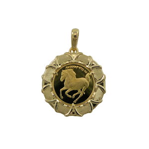 【レビューキャンペーン対象】純金 k24 ホース コイン ペンダントトップ ソロモン 金貨 24金 1/25オンス 3.9g 馬 エリザベス2世 メンズ レディース