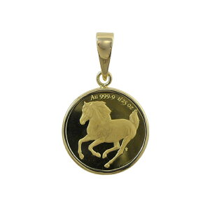 【レビューキャンペーン対象】純金 k24 ホース コイン ペンダントトップ ソロモン 金貨 24金 1/25オンス 1.6g 馬 エリザベス2世 メンズ レディース