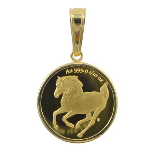 【レビューキャンペーン対象】純金 k24 ホース コイン ペンダントトップ ソロモン 金貨 24金 1/25オンス 3.7g 馬 エリザベス2世 メンズ レディース