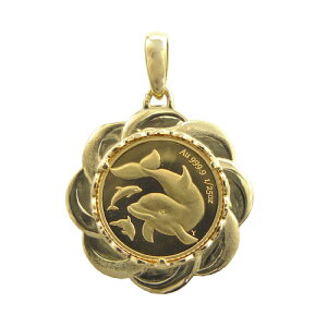 【レビューキャンペーン対象】純金 k24 ドルフィン コイン ペンダントトップ ソロモン 金貨 24金 1/25オンス 3.4g イルカ エリザベス2世 メンズ レディース