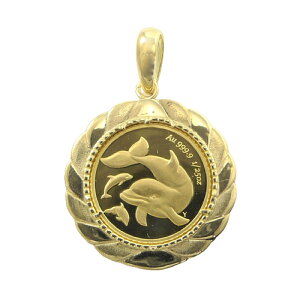 【レビューキャンペーン対象】純金 k24 ドルフィン コイン ペンダントトップ ソロモン 金貨 24金 1/25オンス 3.0g イルカ エリザベス2世 メンズ レディース