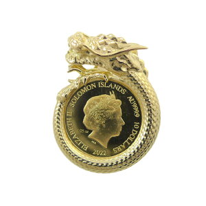 【レビューキャンペーン対象】純金 k24 ホース コイン ペンダントトップ ドラゴンモチーフ ソロモン 金貨 24金 1/25オンス 6.3g 馬 エリザベス2世 メンズ レディース