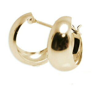 (km701500)18kフープピアス ぷっくり K18ゴールド 7mm×15mm 月甲 甲丸 月型 月形 地金ピアス 両耳 1ペア レディース プレゼント