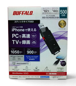 BUFFALO USB3.2(Gen2) Type-A��C TV�^��Ή� �X�e�B�b�N�^ �n�C�X�s�[�h MiniStation SSD-SCH500U3-BA