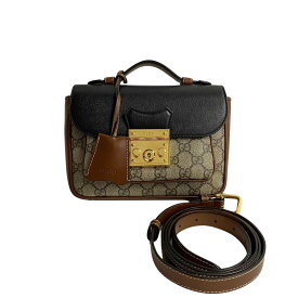 【ポイント2倍】未使用保管品 鍵付 GUCCI グッチ パドロック ミニ GG ロゴ レザー 2way ハンドバッグ ミニ ショルダーバッグ ポシェット ブラウン 57824 【送料無料】【中古】