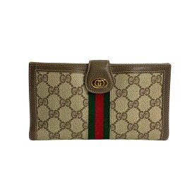 【ポイント2倍】ほぼ未使用 GUCCI オールドグッチ グッチ ヴィンテージ シェリーライン GG ロゴ 金具 レザー 長財布 ウォレット ブラウン 茶 99622 【送料無料】【中古】