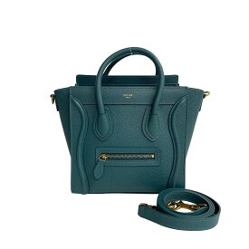 【ポイント2倍】未使用保管品 保存袋付 CELINE セリーヌ ラゲージ ナノ ロゴ レザー 本革 2way ミニ ショルダーバッグ ハンドバッグ グリーン 66007【送料無料】【中古】