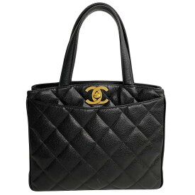 【ポイント2倍】極 美品 シール有 CHANEL シャネル ロゴ キャビアスキン マトラッセ レザー 本革 ハンドバッグ ミニ ボストンバッグ ブラック 27953【送料無料】【中古】