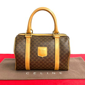 【ポイント2倍】極 美品 CELINE セリーヌ ヴィンテージ マカダム ブラゾン トリオンフ レザー 本革 ハンドバッグ ミニ ボストンバッグ ブラウン 茶 35100【送料無料】【中古】