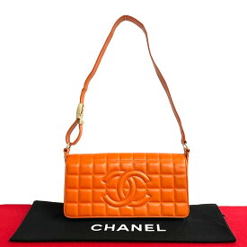 【ポイント2倍】極 美品 シール有 8番台 CHANEL シャネル チョコバー レザー 本革 ハンドバッグ ワン セミ ショルダーバッグ オレンジ 6kmk521-2【送料無料】【中古】