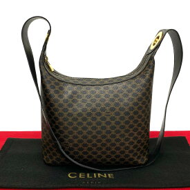 【ポイント2倍】ほぼ未使用 CELINE セリーヌ マカダム ブラゾン トリオンフ 柄 サークルロゴ 金具 レザー ショルダーバッグ ポシェット ブラック 24335 【送料無料】【中古】