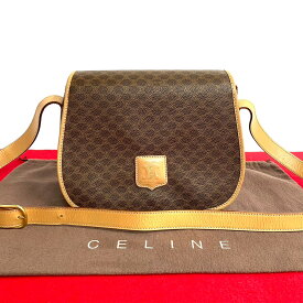 【ポイント2倍】極 美品 CELINE セリーヌ ヴィンテージ マカダム ブラゾン トリオンフ 柄 レザー ショルダーバッグ ポシェット サコッシュ ブラウン 27355【送料無料】【中古】