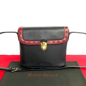 【ポイント5倍】ほぼ未使用 YVES SAINT LAURENT イヴサンローラン カットアウト YSL ロゴ レザー 本革 ミニ ショルダーバッグ ポシェット ブラック 43876 【送料無料】【中古】