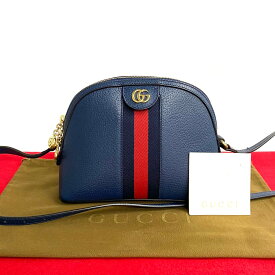 【ポイント2倍】ほぼ未使用 GUCCI グッチ オフィディア GG ロゴ 金具 シェリーライン レザー 本革 ショルダーバッグ ポシェット サコッシュ ネイビー 628-9【送料無料】【中古】