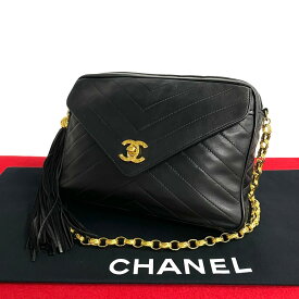 【ポイント2倍】極 美品 シール有 2番台 CHANEL シャネル Vステッチ シェブロン ラムスキン レザー チェーン ショルダーバッグ ブラック 24214 【送料無料】【中古】