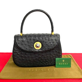 【ポイント2倍】未使用 保管品 希少品 GUCCI グッチ オールドグッチ ヴィンテージ タイガーヘッド オーストリッチ ハンドバッグ ブラック 28298 【送料無料】【中古】