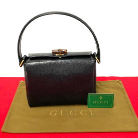 【ポイント2倍】ほぼ未使用 GUCCI オールドグッチ グッチ ヴィンテージ バンブー ターンロック 金具 レザー 本革 ハンドバッグ ブラック 黒 87746 【送料無料】【中古】