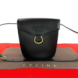 【ポイント2倍】極 美品 CELINE セリーヌ ヴィンテージ ガンチーニ ロゴ 金具 カーフ レザー 本革 ショルダーバッグ ポシェット ブラック 58305【送料無料】【中古】
