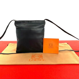 【ポイント2倍】極 美品 希少品 LOEWE ロエベ アナグラム ロゴ ナッパ レザー 本革 ミニ ショルダーバッグ ポシェット サコッシュ ブラック 87972【送料無料】【中古】