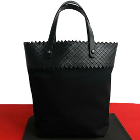 【ポイント2倍】極 美品 BOTTEGA VENETA ボッテガヴェネタ イントレチャート レザー 本革 キャンバス トートバッグ ハンドバッグ ブラック 922-2【送料無料】【中古】