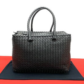 【ポイント2倍】極 美品 BOTTEGA VENETA ボッテガヴェネタ イントレチャート レザー 本革 ボストンバッグ ハンドバッグ トートバッグ ブラック 63537【送料無料】【中古】