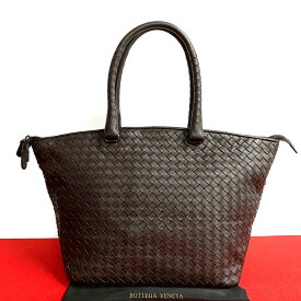 【ポイント2倍】極 美品 希少品 BOTTEGA VENETA ボッテガヴェネタ イントレチャート レザー 本革 ハンドバッグ トートバッグ ダークブラウン 茶 017-5【送料無料】【中古】