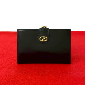 【ポイント2倍】極 美品 GUCCI グッチ オールドグッチ ヴィンテージ GG ロゴ 金具 レザー 本革 二つ折り財布 がま口 ミニ ウォレット ブラック 292-9【送料無料】【中古】