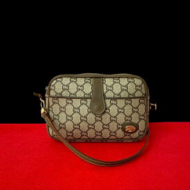 【ポイント2倍】極 美品 希少品 GUCCI グッチ グッチプラス 金具 GG ロゴ 柄 レザー 本革 ミニ ショルダーバッグ ポシェット ブラウン 茶 813-9【送料無料】【中古】