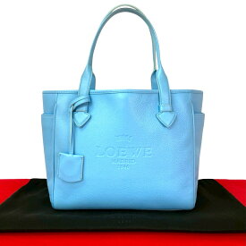 【ポイント2倍】極 美品 袋付き LOEWE ロエベ ヘリテージ ロゴ 型押し レザー 本革 トートバッグ ハンドバッグ セミショルダーバッグ ブルー 75974【送料無料】【中古】