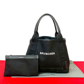 【ポイント2倍】極 美品 希少品 BALENCIAGA バレンシアガ ネイビーカバス S ロゴ キャンバス レザー トートバッグ ハンドバッグ ブラック 黒 29921【送料無料】【中古】