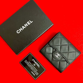 【ポイント2倍】極 美品 カード シール有 13番台 CHANEL シャネル タイムレスクラシック マトラッセ Wホック ラムスキン 二つ折り財布 ブラック 41819【送料無料】【中古】