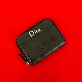 【ポイント2倍】極 美品 Christian Dior ディオール ロゴ 金具 レザー 本革 ラウンドファスナー コインケース カードケース 二つ折り財布 ブラック 08881 【送料無料】【中古】