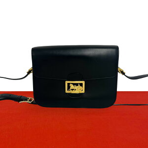 【ポイント2倍】極 美品 CELINE セリーヌ ヴィンテージ 馬車 金具 カーフ レザー 本革 ショルダーバッグ ポシ