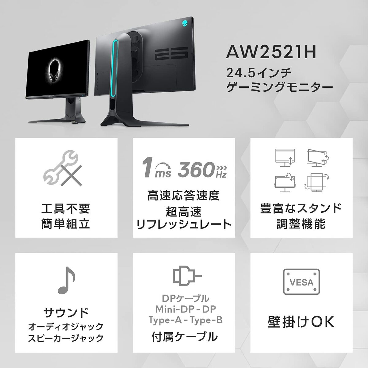 楽天市場】Dell AW2521H ALIENWARE 24.5インチ ゲーミングモニター