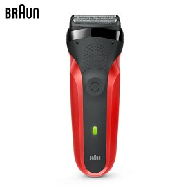 BRAUN 300s-R シリーズ3 充電式シェーバー 髭剃り 水洗い 急速充電 コードレス 電圧切替 電気シェーバー 3枚刃 旅行 フィット プレゼント 男性 レッド ブラウン(06)