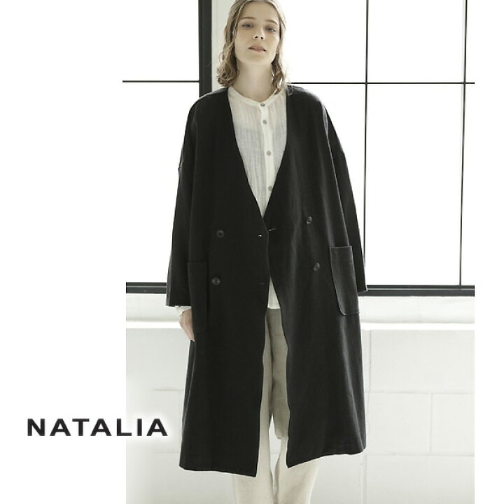 楽天市場】natalia ナターリア コットンリネンノーカラーダブルコート 