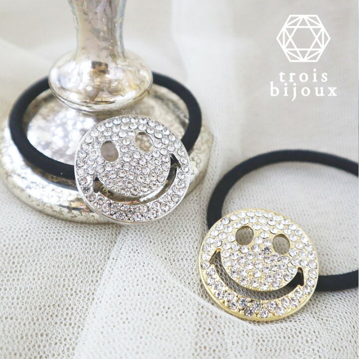 楽天市場】ヘアゴム ラインストーン スマイル 大きめ ニコちゃん  