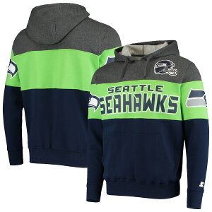 Y t[fB "Seattle Seahawks" Starter Extreme Fireballer Pullover Hoodie - Heathered Gray/Neon Green