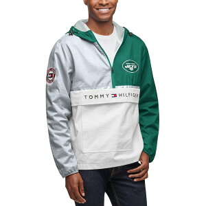 g~[qtBK[ Y WPbg "New York Jets" Tommy Hilfiger Color Block Half-Zip Pullover Windbreaker Jacket - White/Green