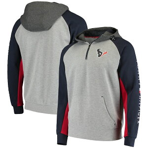 g~[qtBK[ Y p[J[ "Houston Texans" Tommy Hilfiger Color Block Quarter-Zip Pullover Hoodie - Heathered Gray/Navy