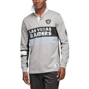 トミーヒルフィガー メンズ ポロシャツ "Las Vegas Raiders" Tommy Hilfiger Rugby Long Sleeve Polo - Gray/Black