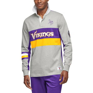 トミーヒルフィガー メンズ ポロシャツ "Minnesota Vikings" Tommy Hilfiger Rugby Long Sleeve Polo - Gray/Purple