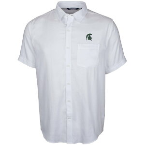 Y Vc "Michigan State Spartans" Cutter - Buck Windward Twill Button-Up Short Sleeve Shirt - White